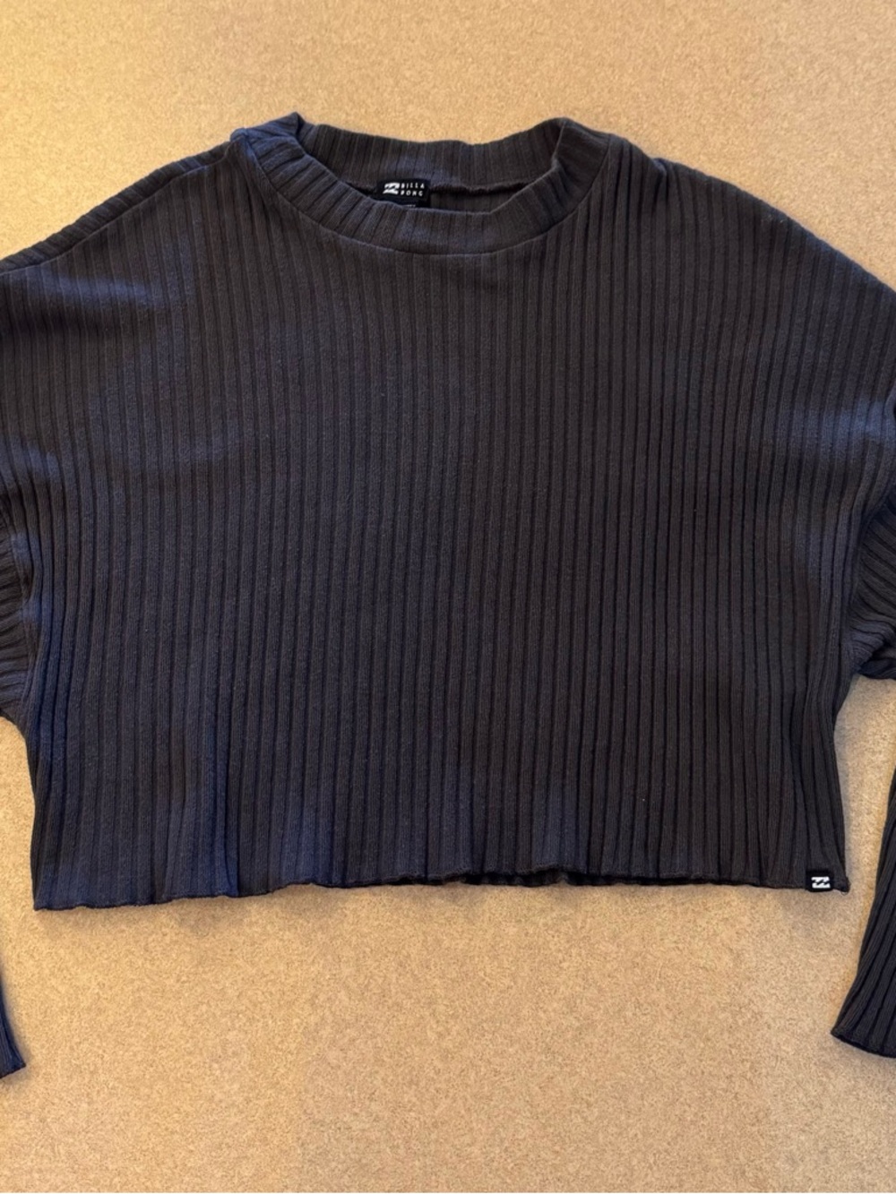 Billabong Black Ribbed Cropped Long Sleeve Tee